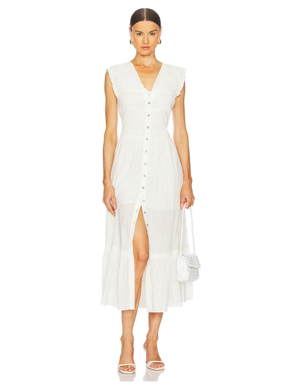 Free People White Textured Button Front Boho Maxi Dress XS